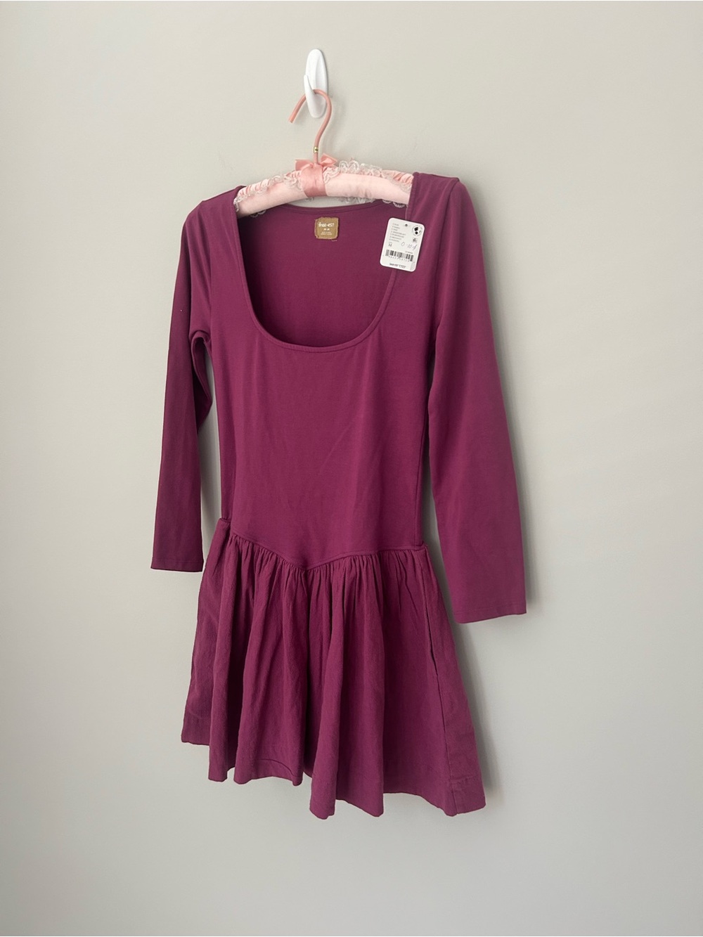 Free People Long Sleeve Scoop Neck Dress in Plum